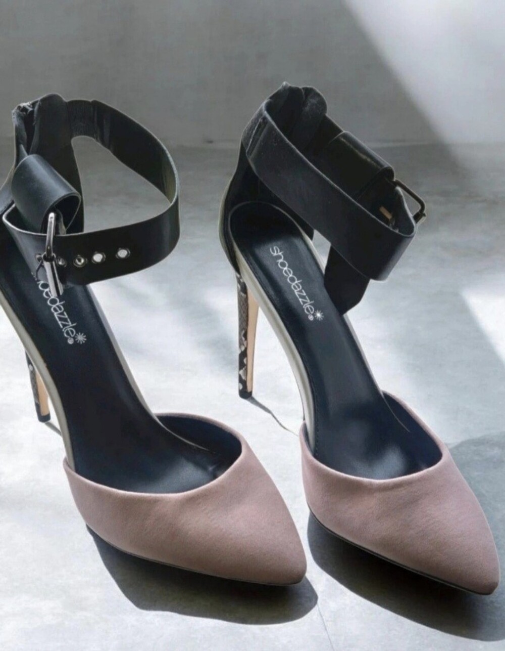 Shoe Dazzle Black & Blush Ankle-Strap Pointed Toe Heels